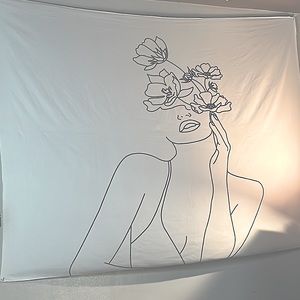 Tapestry Art Line Tapestry Simple Woman with Flower Minimalist Abstract